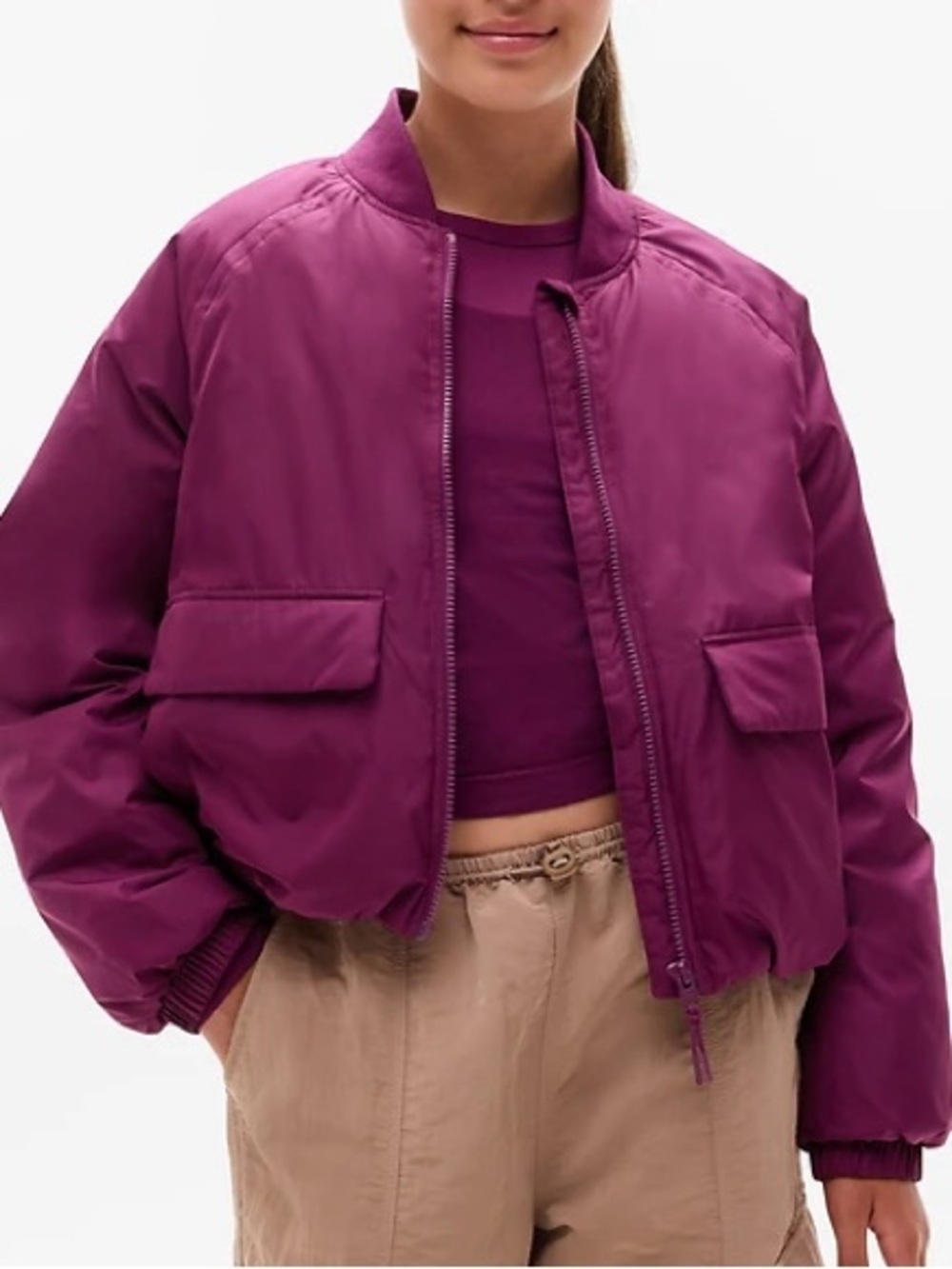 Athleta Girl Puffer Bomber Jacket Winter Coat Small 7